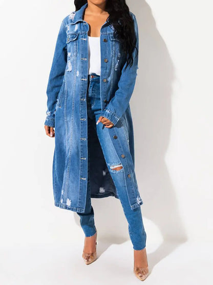 Long Sleeve Raw Hem Denim Jacket - Treasured Gift's & More