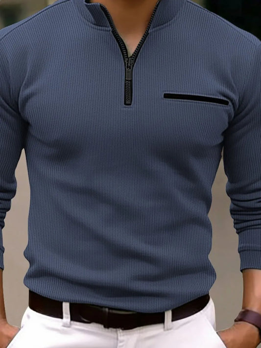 Men's Full Size Quarter Zip Long Sleeve Polo Plus Size - Treasured Gift's & More