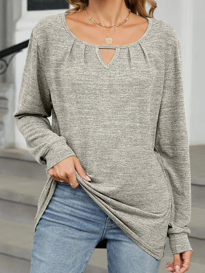 Cutout Round Neck Long Sleeve T-Shirt - Treasured Gift's & More