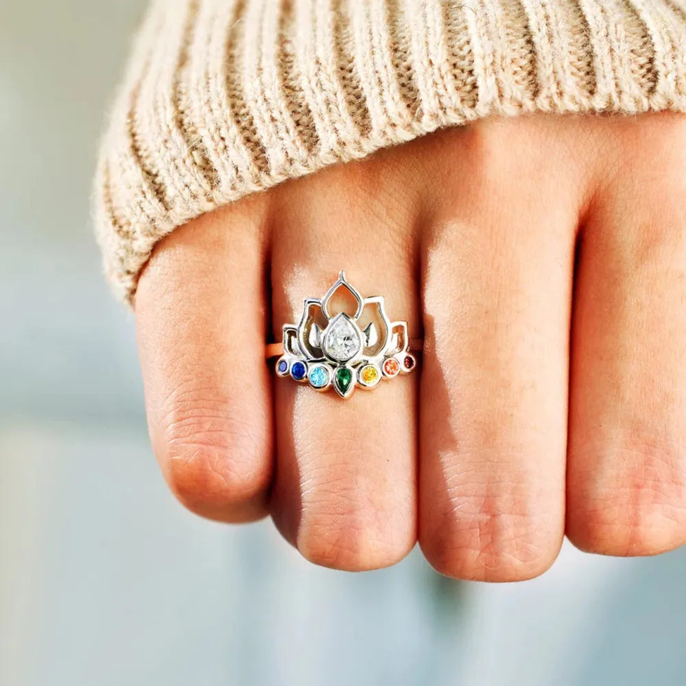 925 Sterling Silver Inlaid Zircon Lotus Shape Ring - Treasured Gift's & More