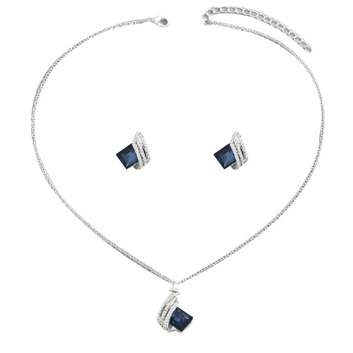 Stainless Steel Crystal Geometric Earrings and Necklace Jewelry Set - Treasured Gift's & More