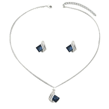 Stainless Steel Crystal Geometric Earrings and Necklace Jewelry Set - Treasured Gift's & More