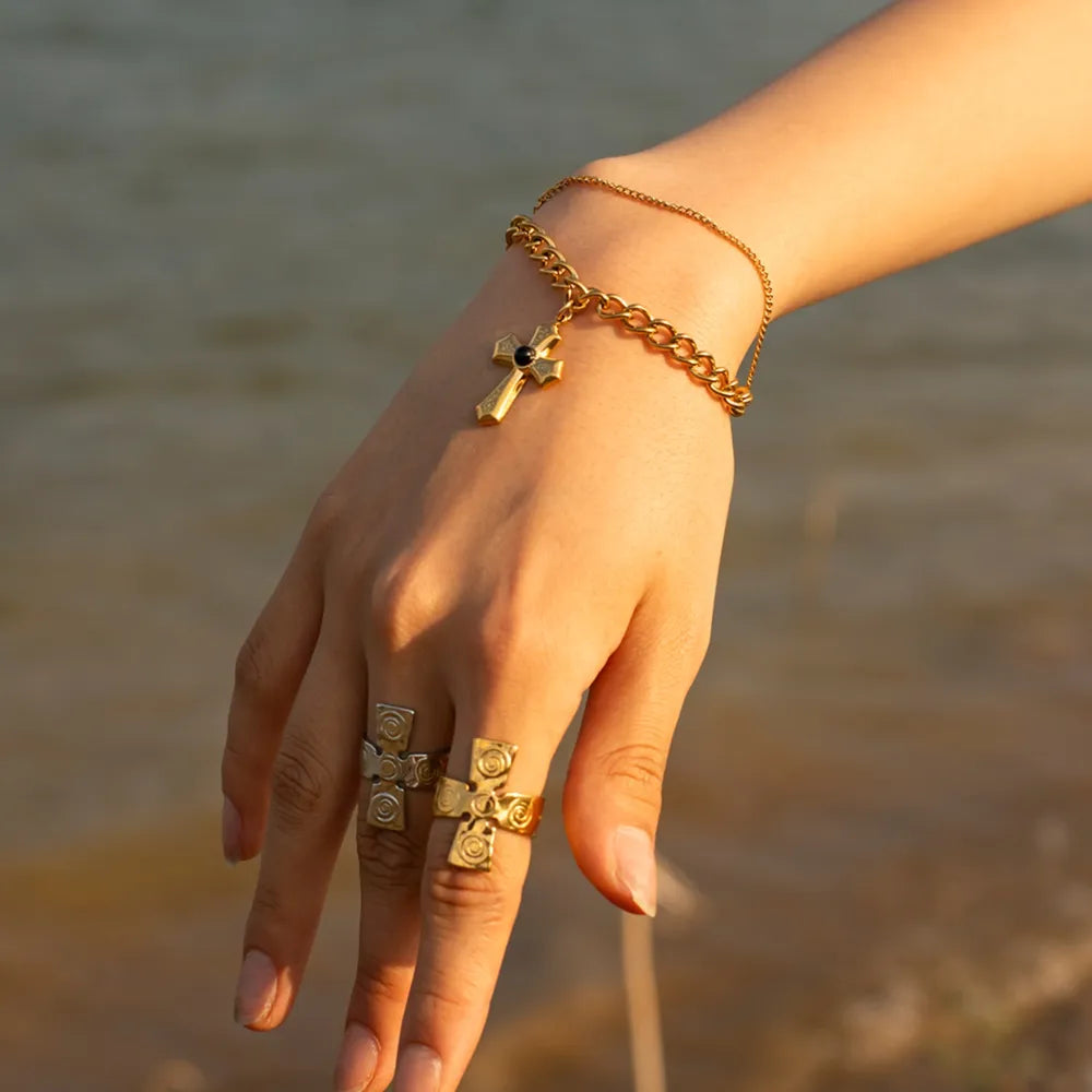 Stainless Steel Imitation Gemstone Cross Shape Pendant Bracelet - Treasured Gift's & More