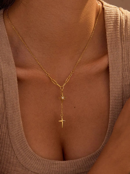 18K Gold-Plated Star Cross Pendant Necklace - Treasured Gift's & More