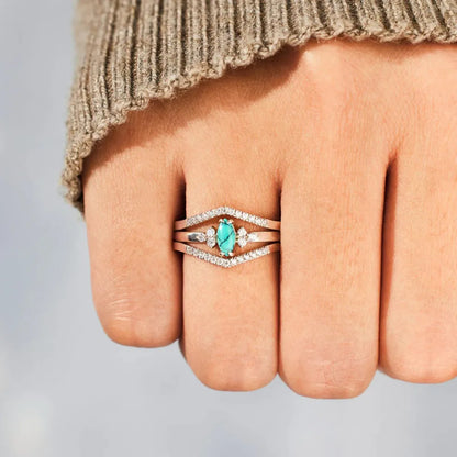 Artificial Turquoise V Shape Inlaid Zircon Ring - Treasured Gift's & More