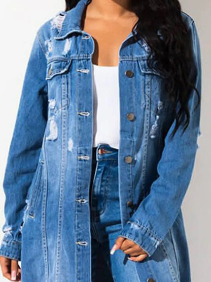 Long Sleeve Raw Hem Denim Jacket - Treasured Gift's & More