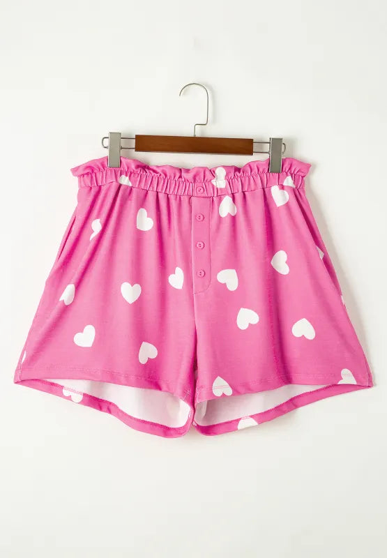 Heart Round Neck Long Sleeve Top and Elastic Waist Shorts Set - Treasured Gift's & More