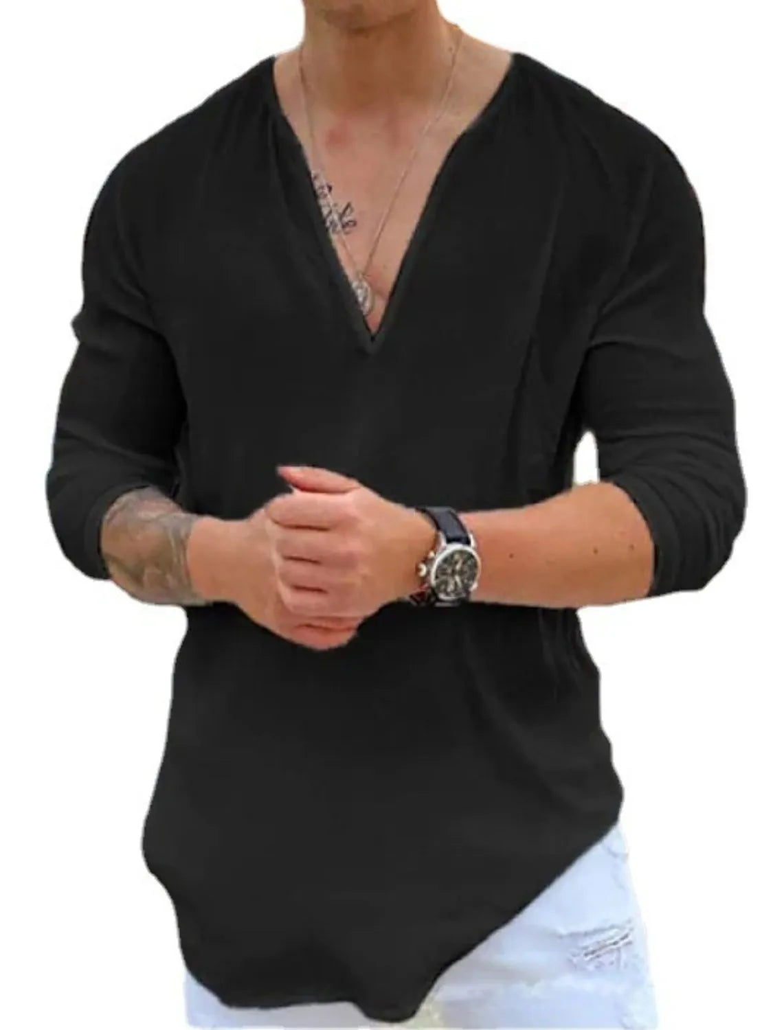 Men's Full Size V-Neck Long Sleeve Top Plus Size - Treasured Gift's & More