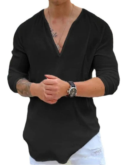 Men's Full Size V-Neck Long Sleeve Top Plus Size - Treasured Gift's & More