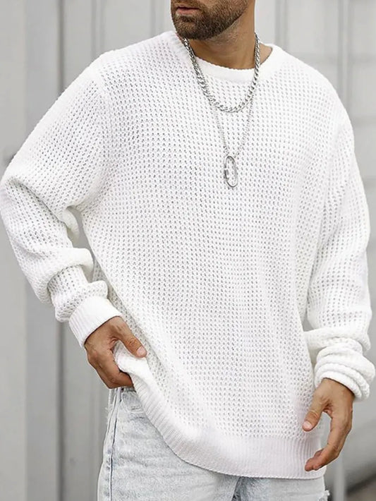 Men's Full Size Round Neck Long Sleeve Sweater Plus Size - Treasured Gift's & More