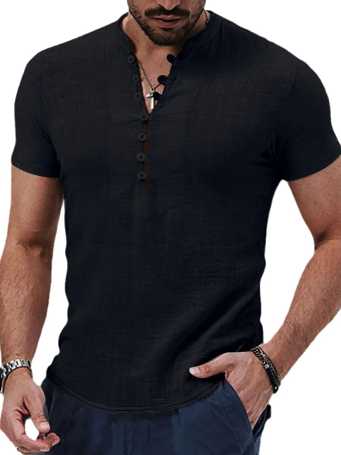 Men's Full Size Button Detail Short Sleeve Polo Plus Size - Treasured Gift's & More