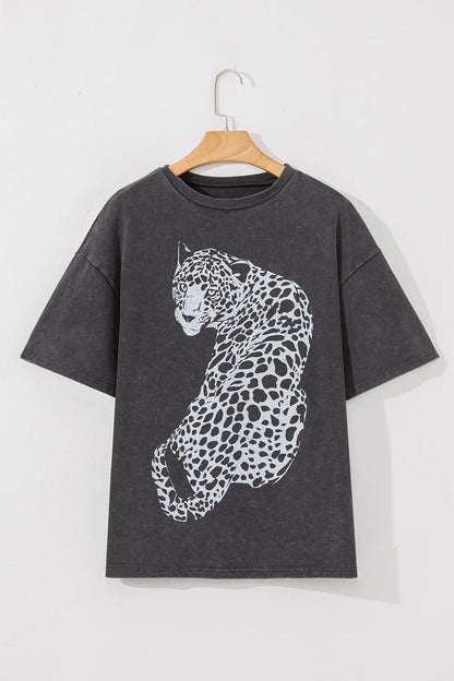 Cheetah Mineral Wash Round Neck Half Sleeve T-Shirt - Treasured Gift's & More