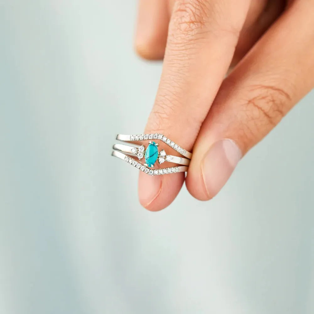 Artificial Turquoise V Shape Inlaid Zircon Ring - Treasured Gift's & More