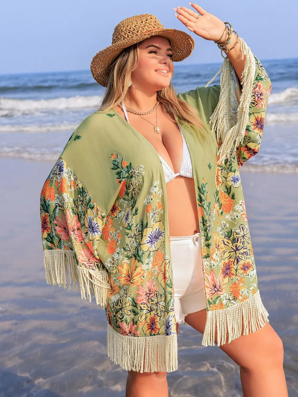 Plus Size Fringe Open Front Cover-Up - Treasured Gift's & More