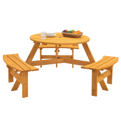 6-Person Circular Outdoor Wooden Picnic Table
