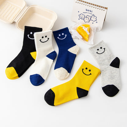 Children Cotton Mid Tube Socks Smiling Faces