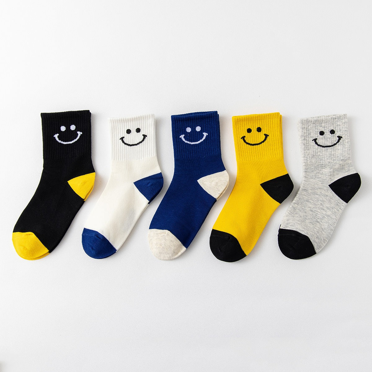 Children Cotton Mid Tube Socks Smiling Faces