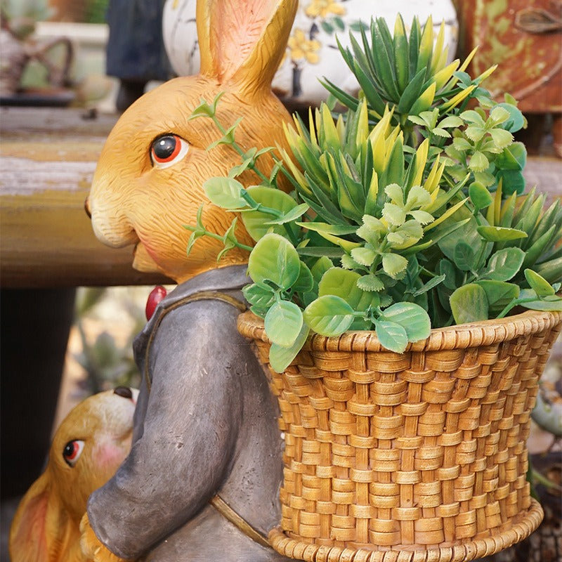 Rabbit flower vat resin cute sculpture garden decorations - Just $48.85! Shop now at Treasured Gift's & More