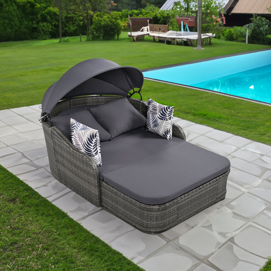 Outdoor Sunbed with Adjustable Canopy