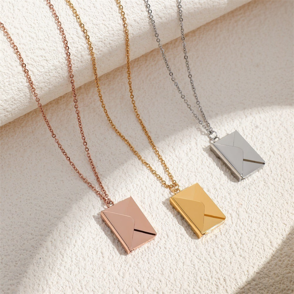 Stainless steel envelope pendant necklace