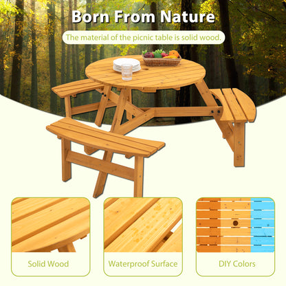 6-Person Circular Outdoor Wooden Picnic Table