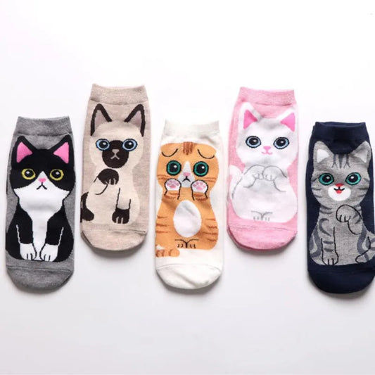 5 Pairs/Set Women's Cartoon Cute Cat Ankle Socks