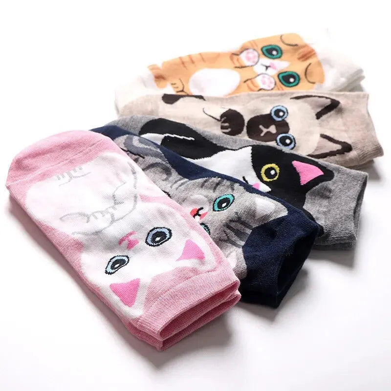 5 Pairs/Set Women's Cartoon Cute Cat Ankle Socks