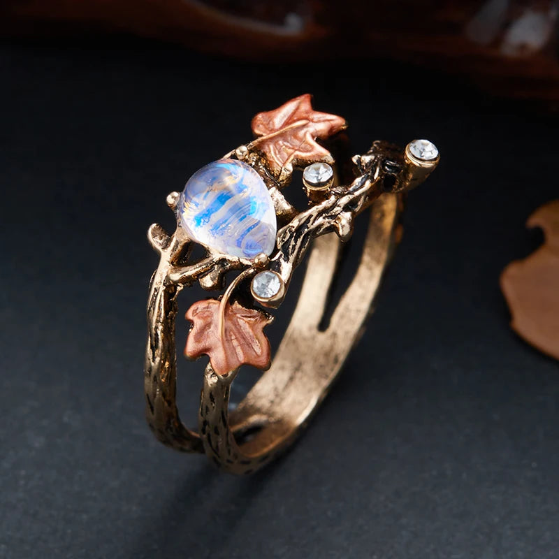 Creative Retro Niche Exquisite Branch Maple Leaf Ring