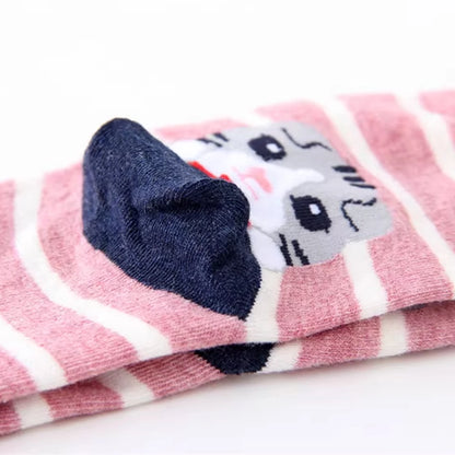5 Pairs of Women's Crew Socks with Cat Patterns