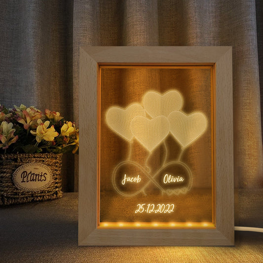 Custom Infinity Night Light Personalized Name 3D Heart Wooden Frame Lamp