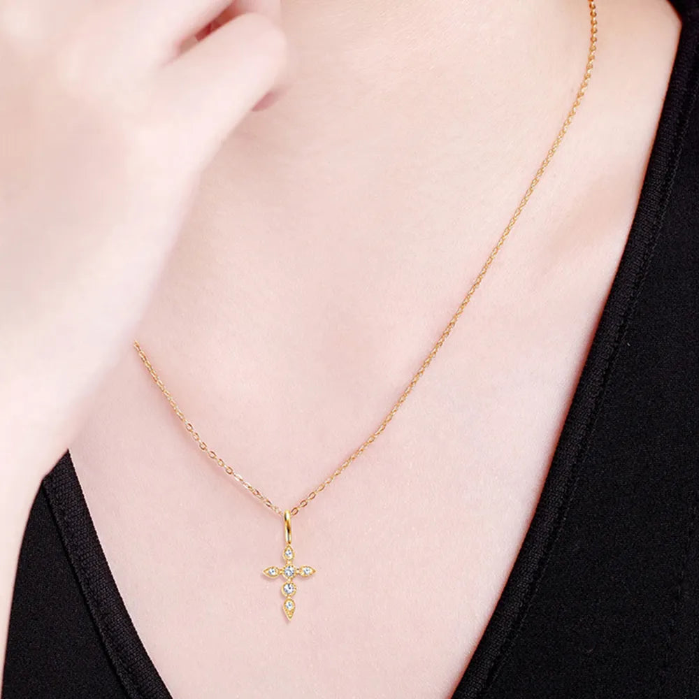 925 Sterling Silver Moissanite Cross Pendant Necklace - Treasured Gift's & More