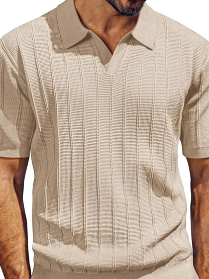 Men's Full Size Textured Collared Neck Short Sleeve Polo Plus Size - Treasured Gift's & More