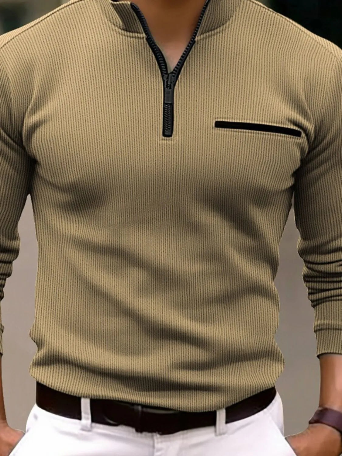 Men's Full Size Quarter Zip Long Sleeve Polo Plus Size - Treasured Gift's & More