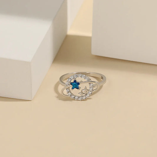 Planet Shape Inlaid Zircon 925 Sterling Silver Ring - Treasured Gift's & More