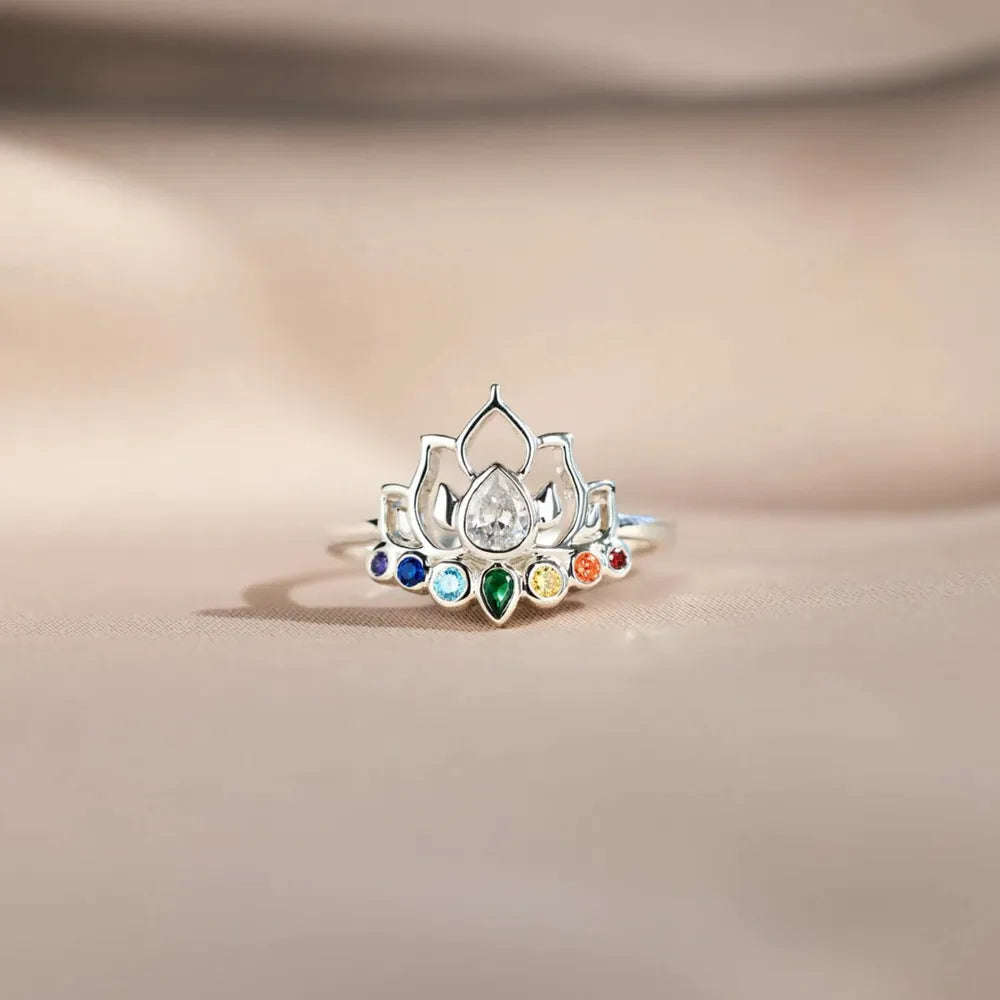 925 Sterling Silver Inlaid Zircon Lotus Shape Ring - Treasured Gift's & More