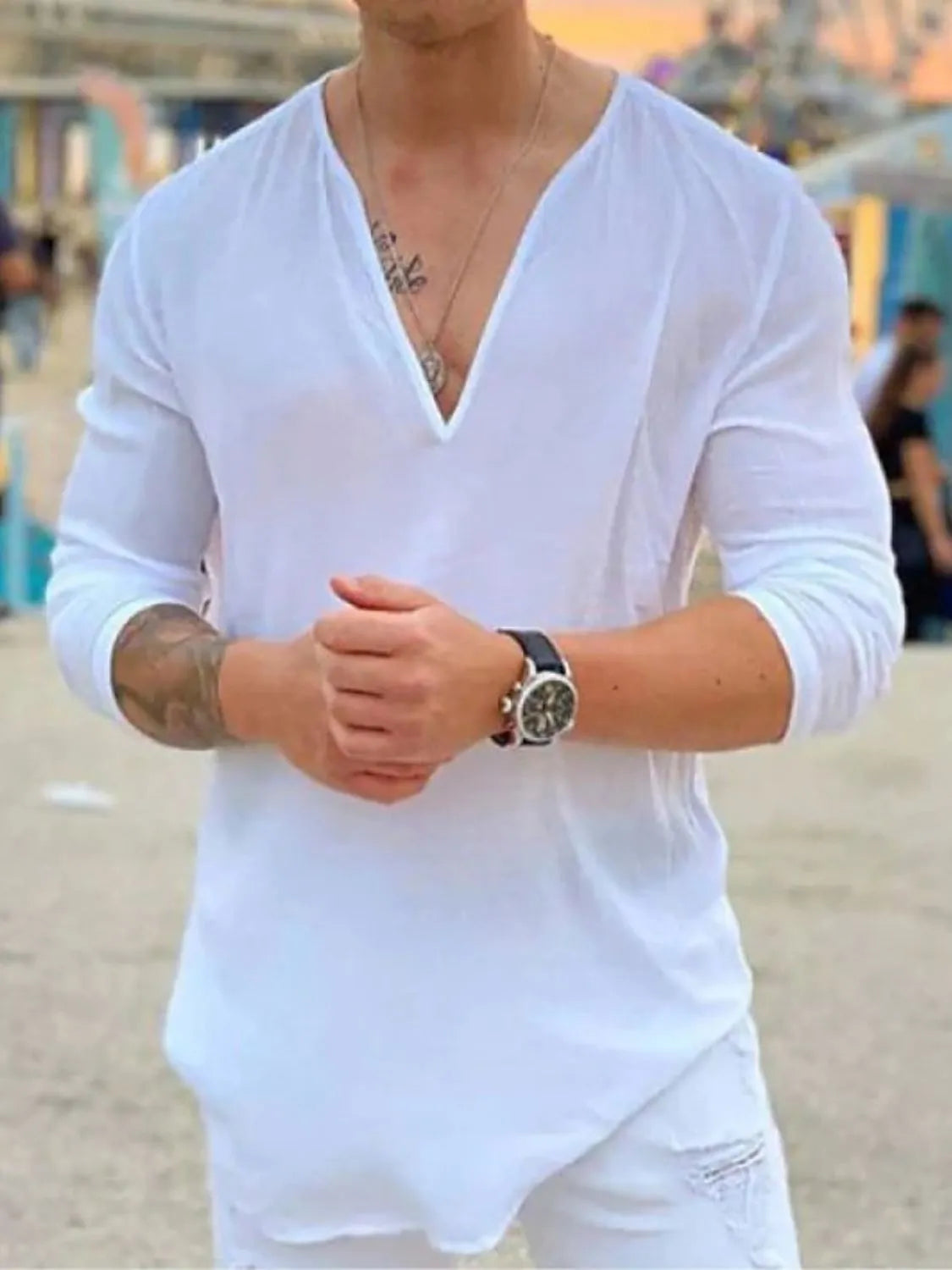Men's Full Size V-Neck Long Sleeve Top Plus Size - Treasured Gift's & More