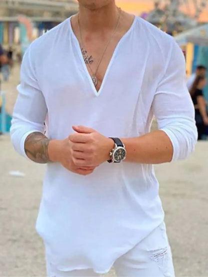 Men's Full Size V-Neck Long Sleeve Top Plus Size - Treasured Gift's & More