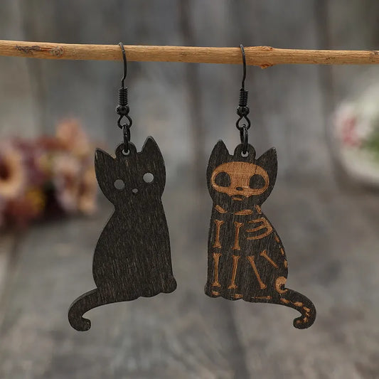 Alloy Hook Wooden Cat Earrings - Treasured Gift's & More