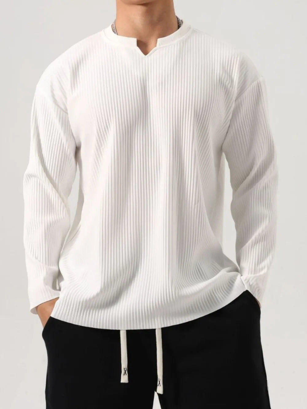 Men's Plus Size Notched Long Sleeve Top - Treasured Gift's & More
