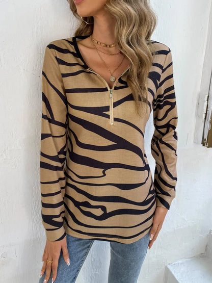 Shiny Printed Half Zip Long Sleeve T-Shirt - Treasured Gift's & More