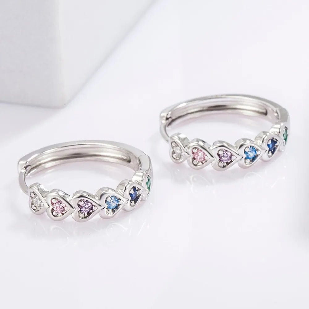 925 Sterling Silver Inlaid Zircon Heart Huggie Earrings - Treasured Gift's & More