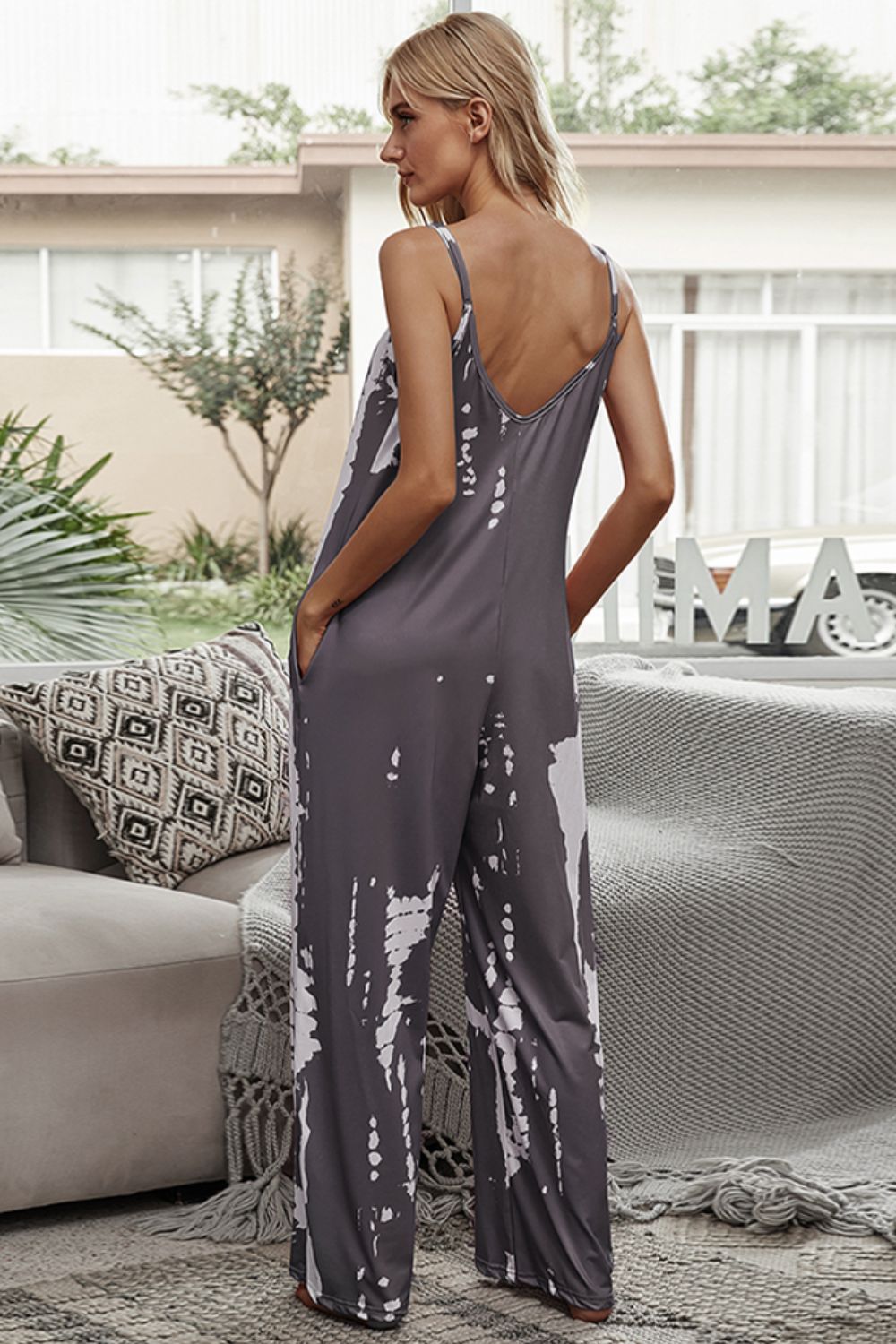 Shiny Tie-Dye Spaghetti Strap Jumpsuit with Pockets - Treasured Gift's & More