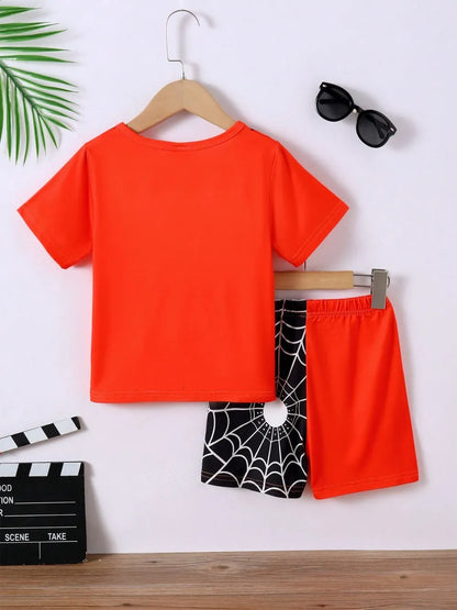 Children's Spider Round Neck Short Sleeve T-Shirt and Pants Set - Treasured Gift's & More