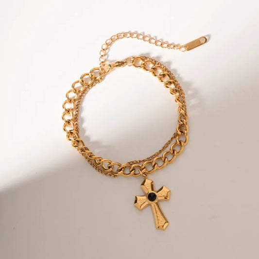 Stainless Steel Imitation Gemstone Cross Shape Pendant Bracelet - Treasured Gift's & More