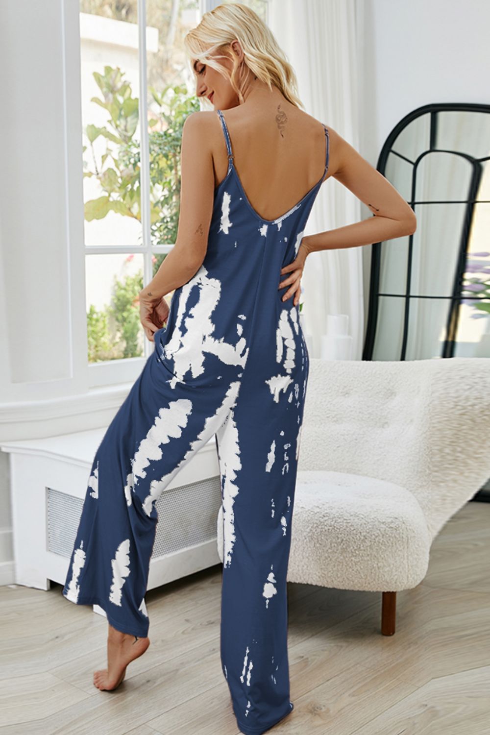 Shiny Tie-Dye Spaghetti Strap Jumpsuit with Pockets - Treasured Gift's & More