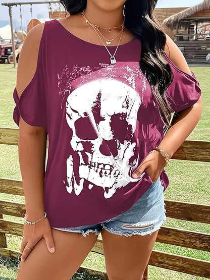 Plus Size Skeleton Graphic Round Neck Cold Shoulder T-Shirt - Treasured Gift's & More