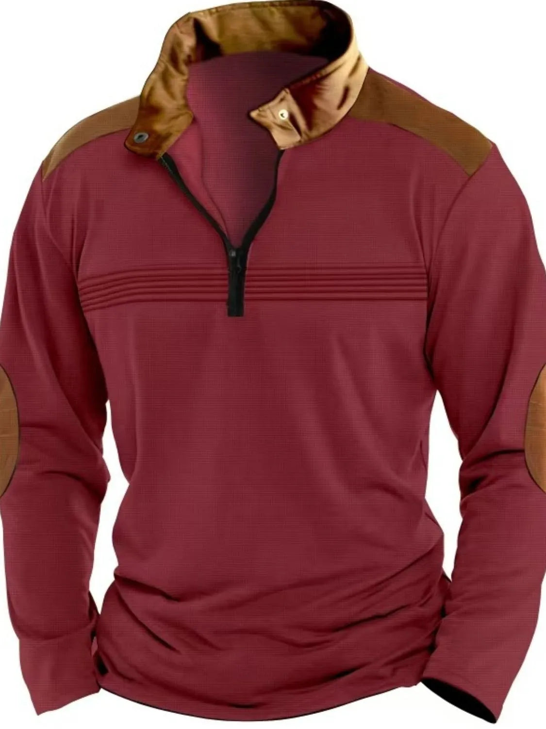 Men's Full Size Contrast Half Zip Long Sleeve Polo Plus Size - Treasured Gift's & More