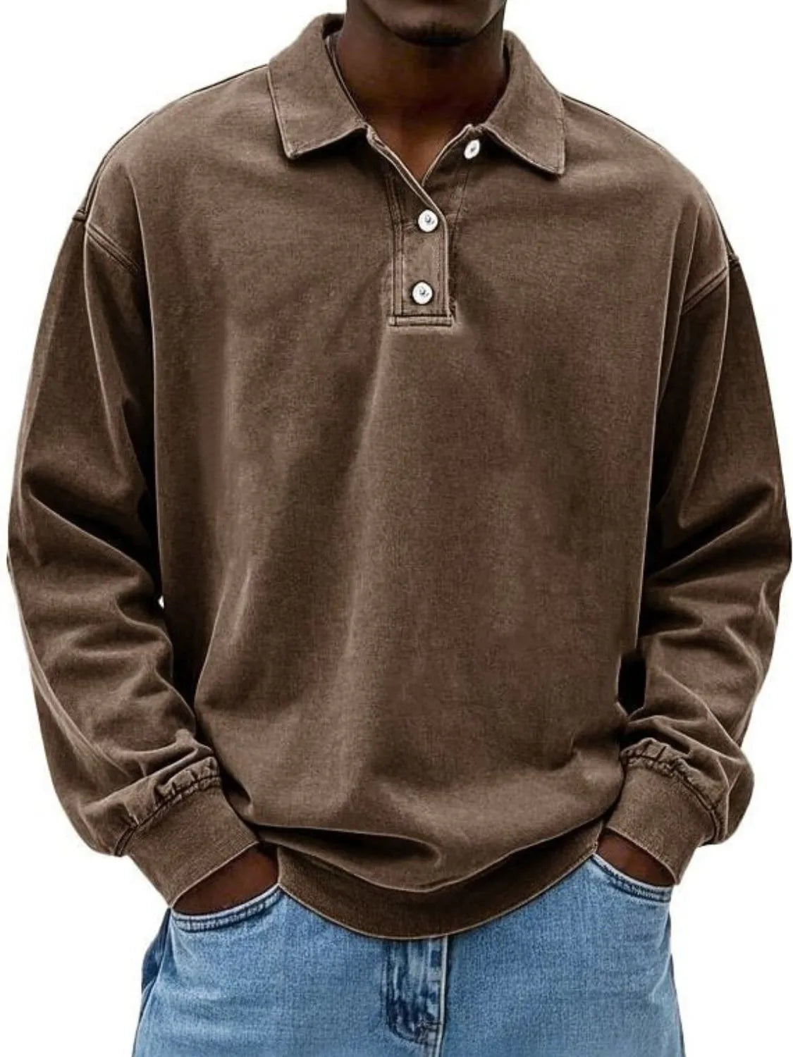 Men's Full Size Collared Neck Long Sleeve Polo Plus Size - Treasured Gift's & More