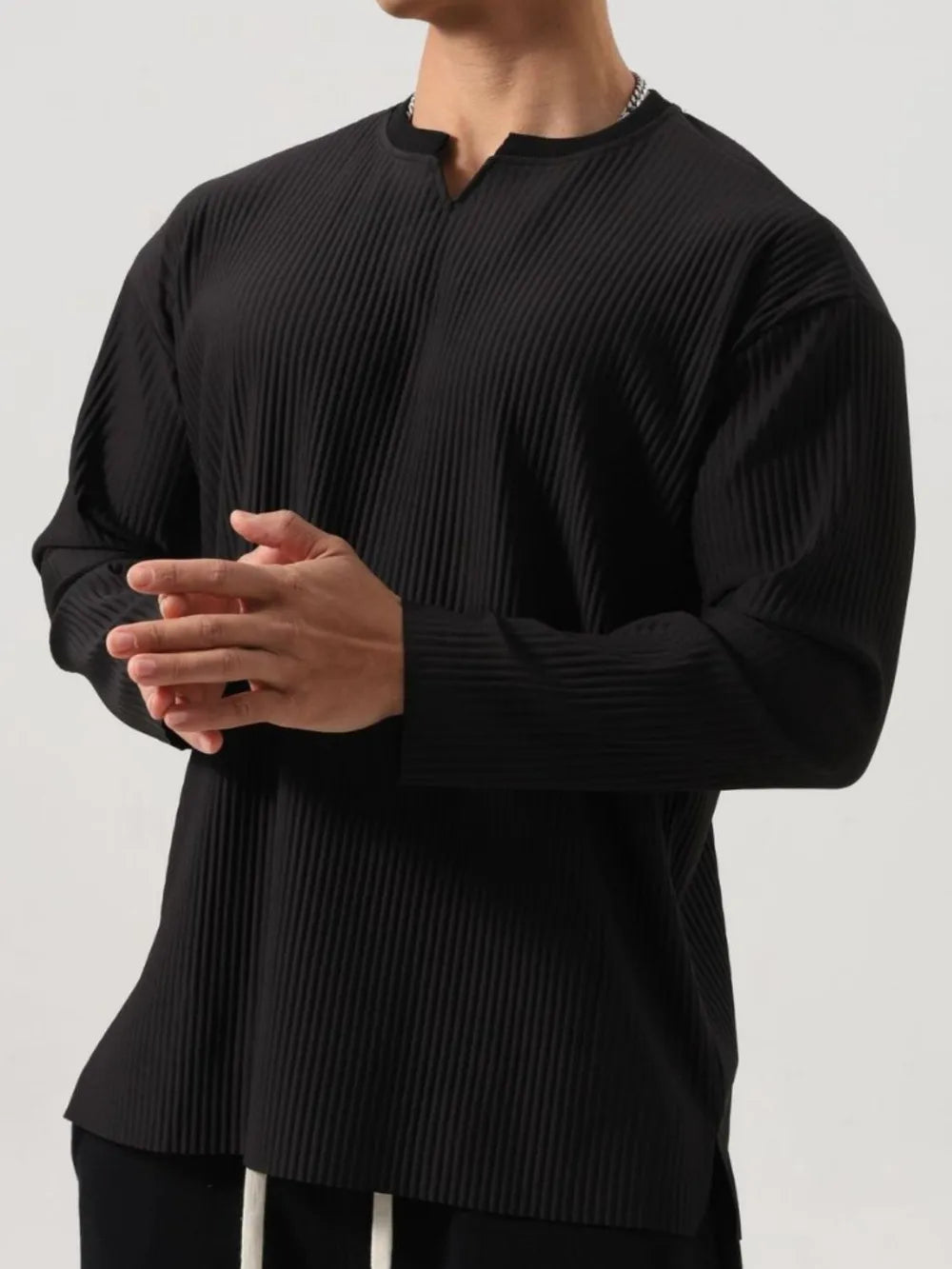Men's Plus Size Notched Long Sleeve Top - Treasured Gift's & More