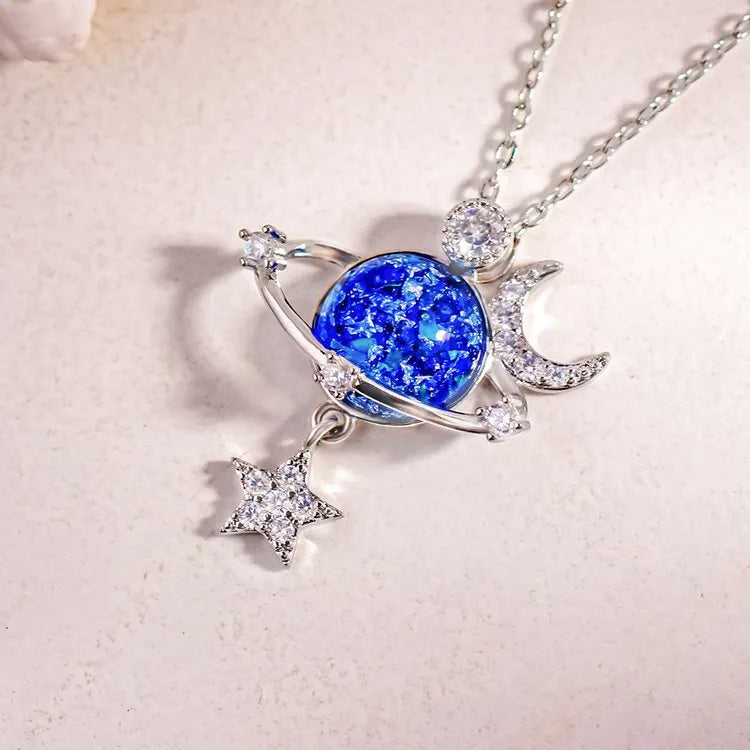Starry Sky Inlaid Zircon Moon Star Necklace - Treasured Gift's & More